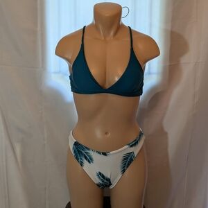 Zaful Blue Green and White Bikini Set with Tropical Print With Sarong NWT